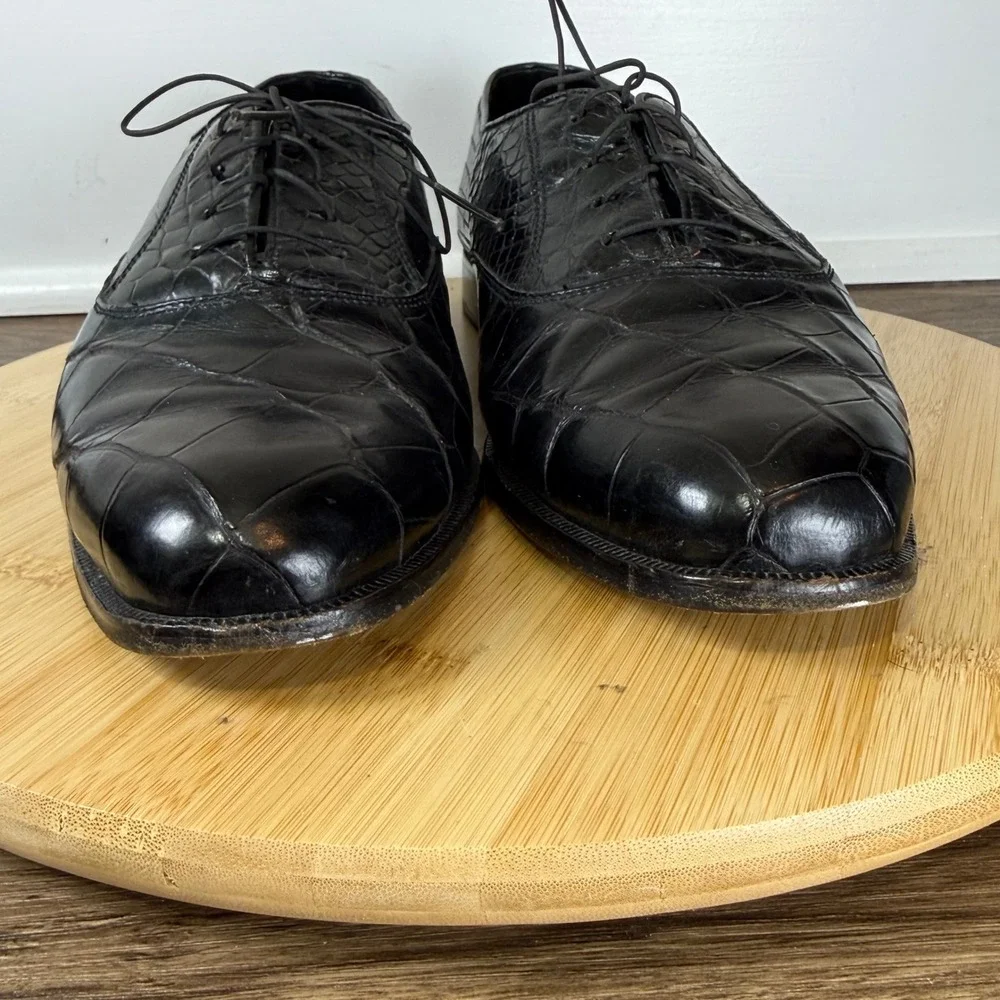 David Eden Gino Oxford Men 9.5M Black Alligator Exotic Leather Italy Formal Rare